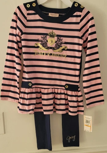 NWT JUICY COUTURE Little Girl's Size 6X 2-piece Outfit Pink & Navy