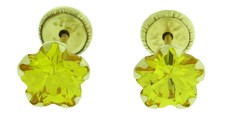 14K Solid Yellow Gold Flower Shape Screw Back 6 mm Yellow CZ Stud Earrings