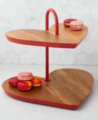 The Cellar Valentine's Day 2-Tiered Wood Heart Server, 12''W x 10.6''H - NEW