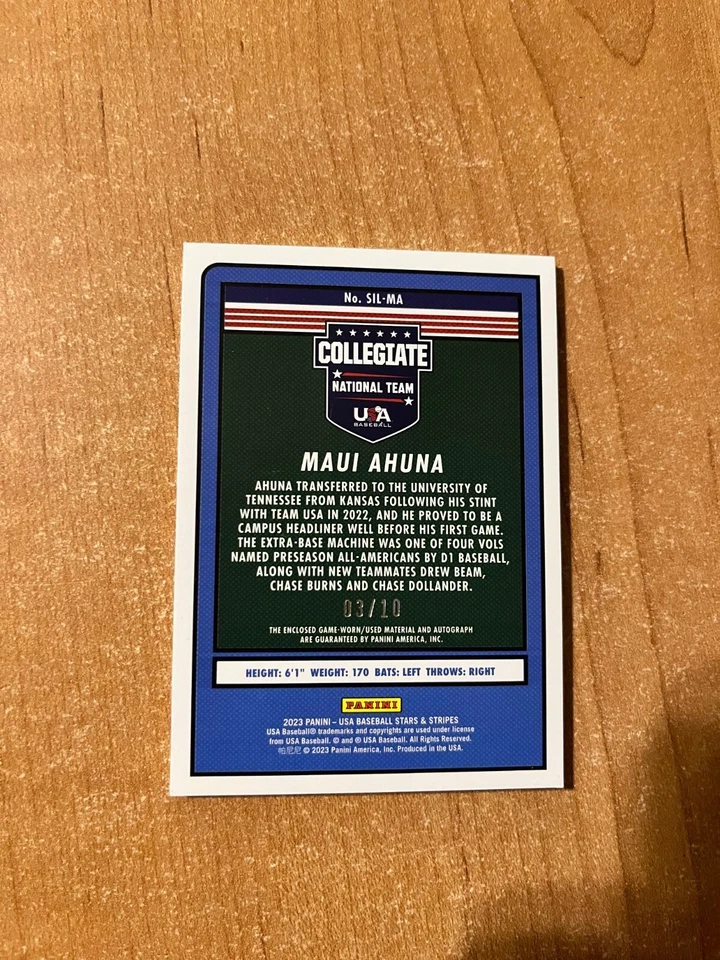 2023 Panini Stars & Stripes - Maui Ahuna - Silhouettes Black Gold Patch Auto /10 - Image 2 of 2