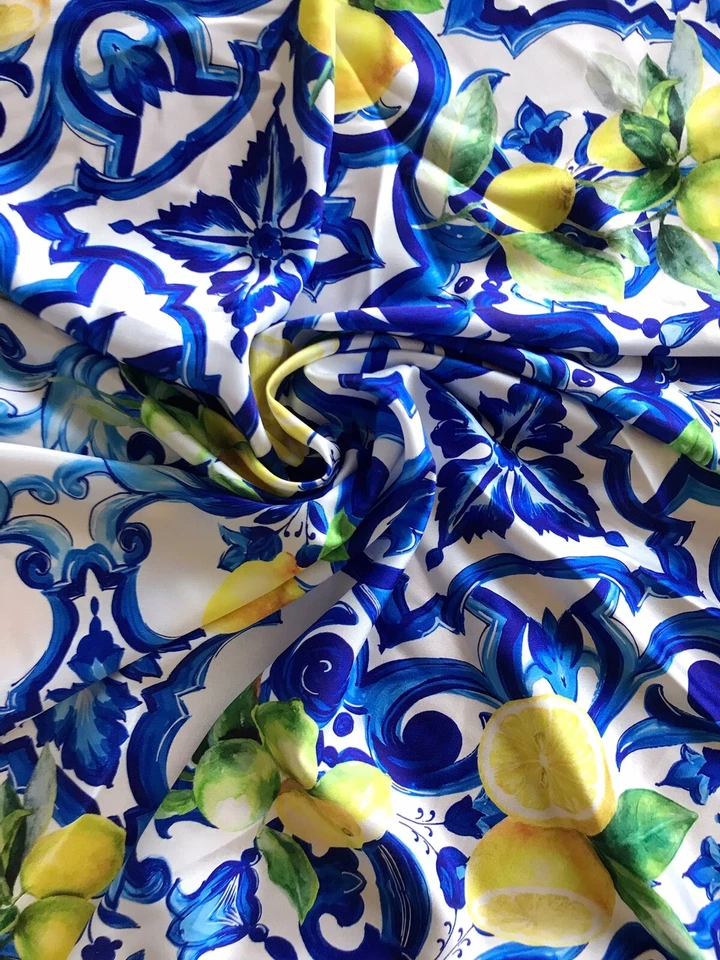 Hochwertige Majolika-Print Seide Satin Stoff Meterware von Mariotti Italien - Bild 2 von 4