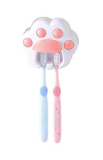 White Cute Cat Paw Kids Toothbrush Holders Wall Mounted with Cover for Bathroom