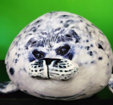 Chubby Blob Seal Pillow 16  Small Plush Stuffed Animal Gray White Toy Cute Ocean
