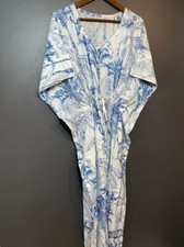 Indian Blue Floral Sleepwear Cotton Kaftan Dressing Maxi Gown Dress Kaftan US