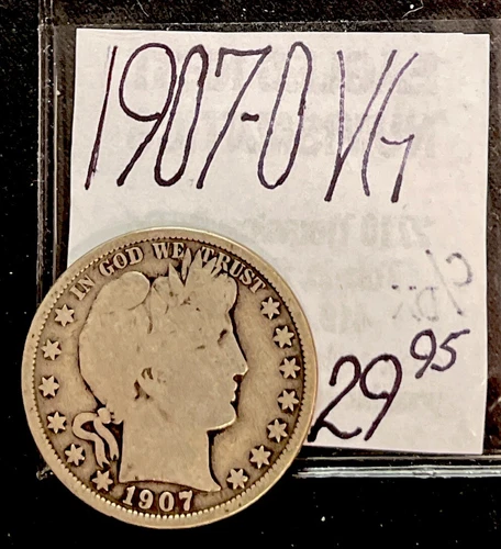 1907-O Barber Silver Half Dollar Coin (VG) Very Good Condition. ENN Coins