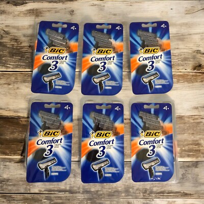 BIC Comfort 3 Razors Triple Blade Razors for Men 4 Razors / Lot Of 6 Packages