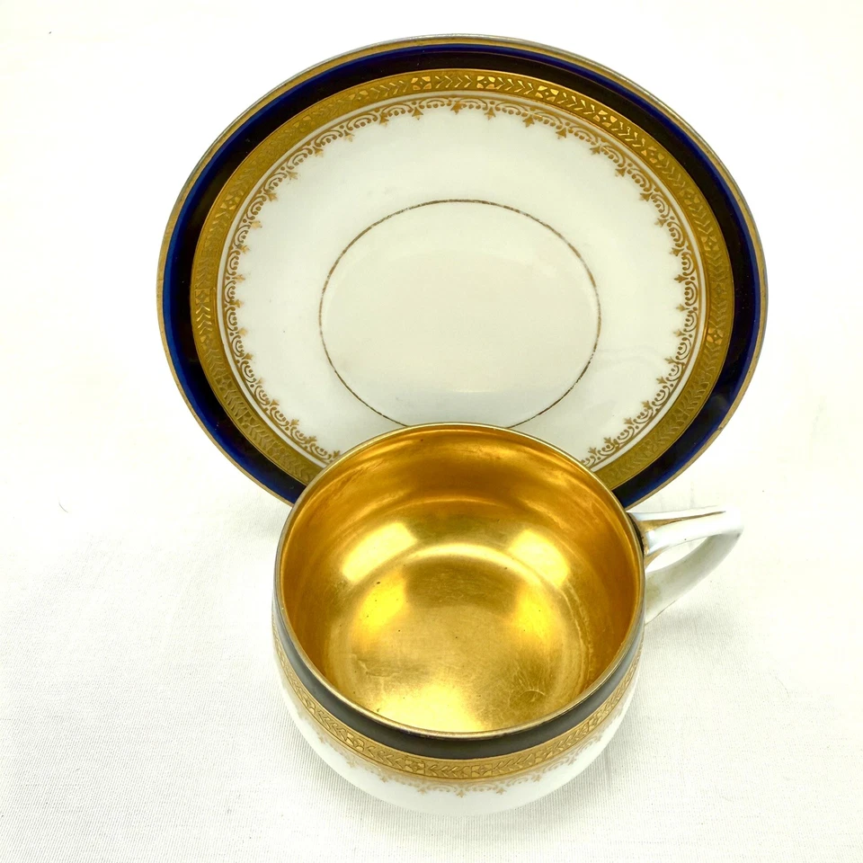 Taza de té Rosenthal azul cobalto dorado Demitasse 1 1/2" de alto y platillo 4 1/4" Foto 2 de 4