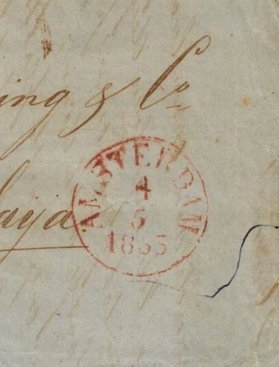 Dutch East Indies Pre Stamp 1853 Cover w/ Oval Amsterdam & Land Mail Post Boxed - Image 3 of 4
