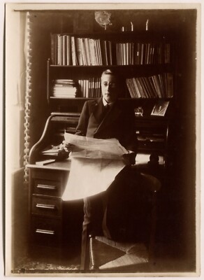 Photo Citrate Print c.1910 - The Reader - Library Desk - Dark Light