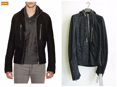 NWT $3250 RICK OWENS ''MADE IN ITALY'' BLACK HOODIE LEATHER JACKET sz EU 46