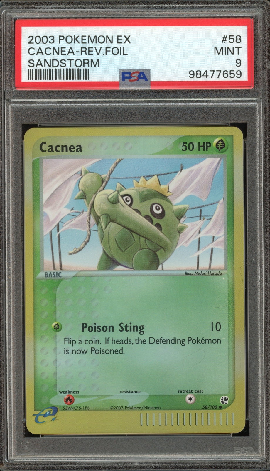Pokemon Cacnea EX Sandstorm Reverse Holo #58 PSA 9 Mint