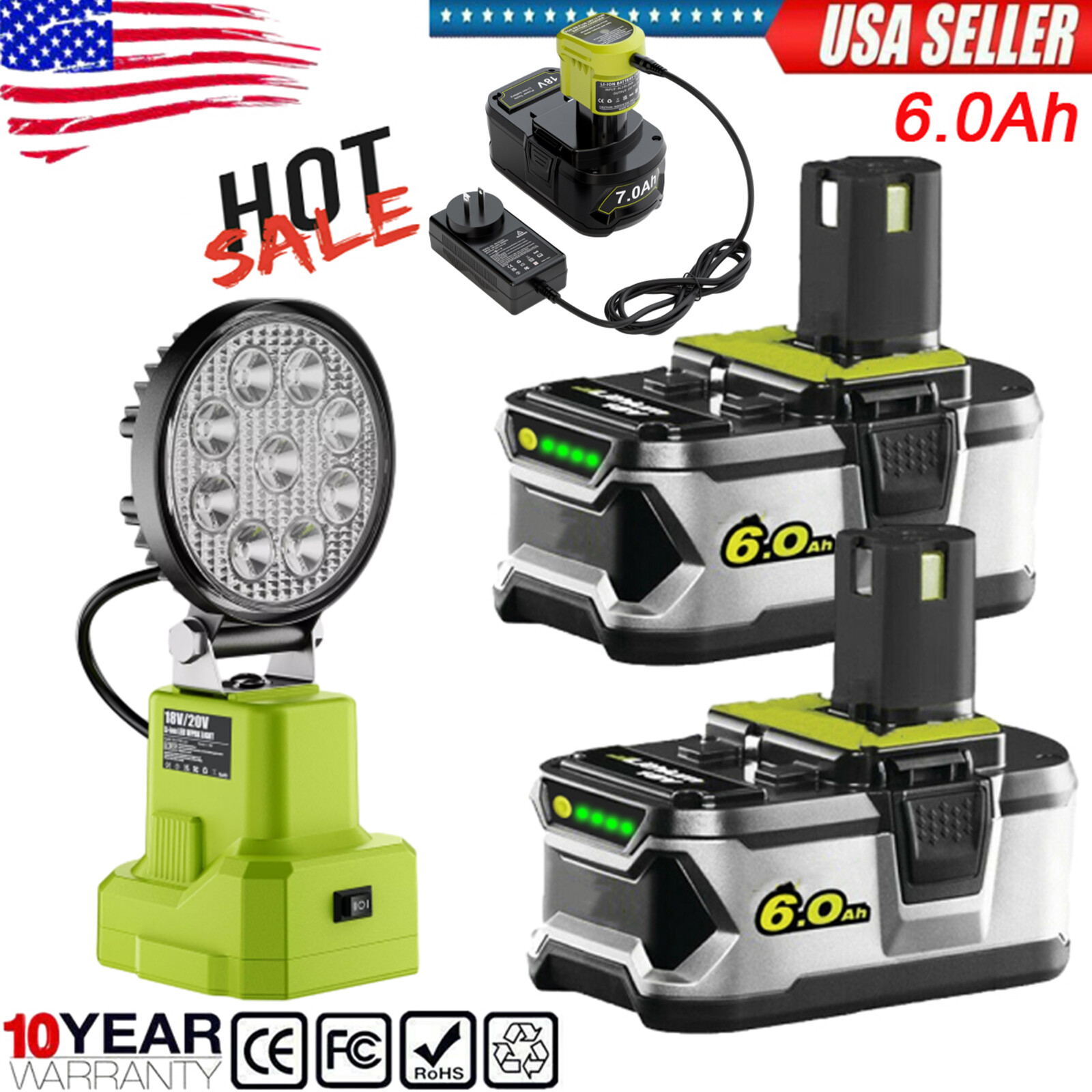 27W Cordless Camping Work Light For Ryobi 18V Lithium 6.0AH Battery Portable jj