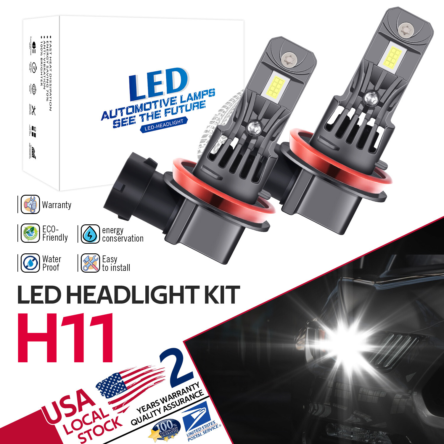 H11 H8 H9 LED Headlight Bulb Kit Hi/Low Beam 40000LM For Ford Escape 2018-2020