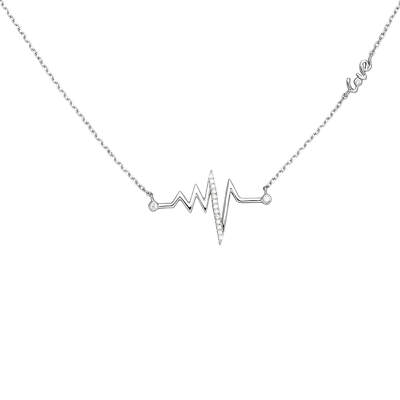 925 Collana Con Ciondolo A Forma Di Batto Cardiaco In Argento Sterling E Zirconi Cubici Oro Roso 18 Pollice