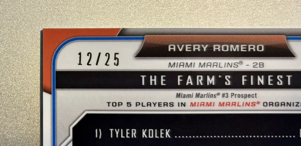 Avery Romero 2015 Bowman Chrome Prospects Mini Orange Refractor /25 - Image 3 of 3