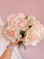 WHITE CREAM PINK ROSES ARTIFICIAL FLOWERS WEDDING DECORATION BUNDLE JOB LOT X 20