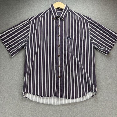Lee 90s Striped Button Up Shirt Mens L Purple White Striped Short Sleeve Retro