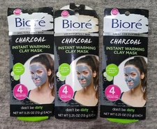 3 Packs Biore Charcoal Warming Clay Mask, 0.25 Fl Oz 4 In Pack Read Description