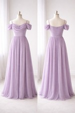 Lavender Chiffon Off the Shoulder Bridesmaid Dress Formal Gown