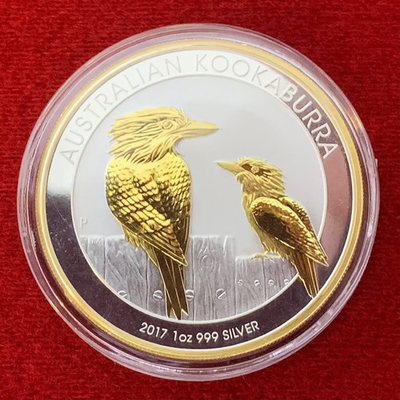 #ad 1 Troy OZ .999 Silver 2017 Kookaburra Coin with 24K Selective Gilding by SFS $140.00