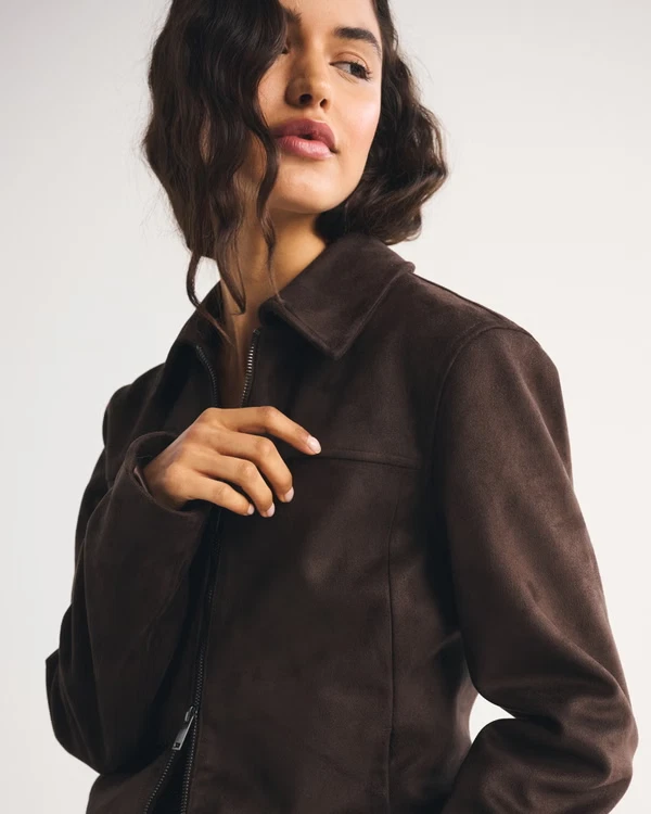 Abercrombie Slim Zip Vegan Suede Jacket / dark coffee SALE!! - product detail image 1