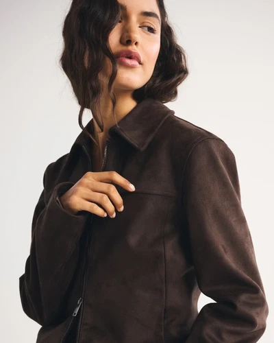 Abercrombie Slim Zip Vegan Suede Jacket / dark coffee SALE!! video thumbnail