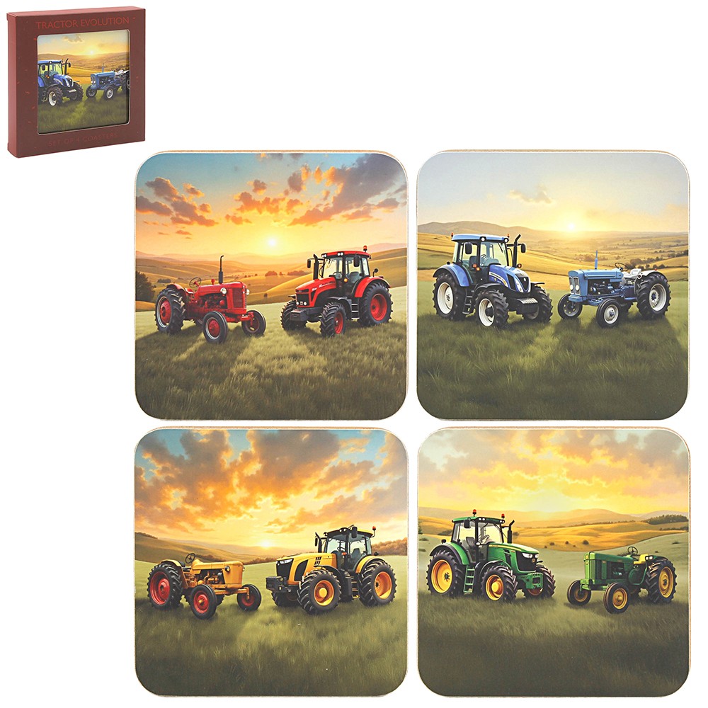 Cork Backed Coasters 4pcs Vintage Farm Tractors Table Protection Drinks Mat