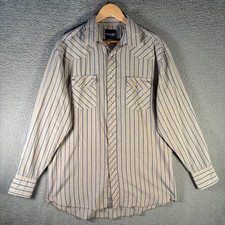 Wrangler Western Snap Button Shirt Men s Large White Blue Stripe Long Sleeve