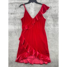 Express Red Velvet Ruffle V-Neck Mini Party Dress Womens S Sleeveless Cocktail