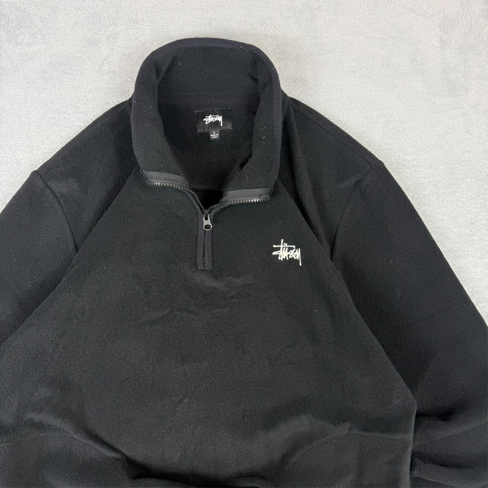 Vintage Stussy 2000s Black Fleece Spellout Size Large 1/4 Quarter Zip Sweatshirt image 5