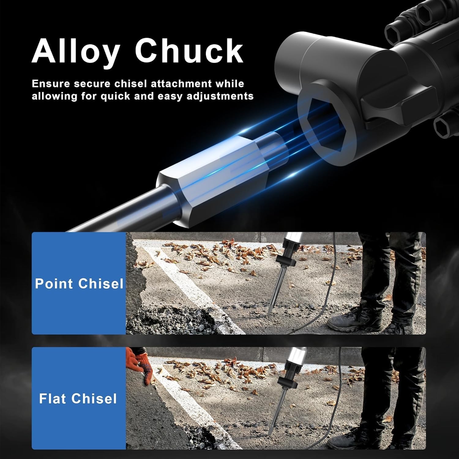 AZZUNO 3600W Demolition Jack Hammer Electric Concrete Breaker 2 Chisel Bits