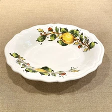 Nova Deruta Italian Pottery Oval Scalloped Serving Bowl Lemon Pattern