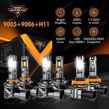 AUXBEAM 9005 9006 H11 LED Headlight High Low Fog Kit 6500K 1:1 Plug Play Fanless