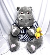 Vintage Rare Silent Night Beds Hippo Soft Toy Plush Blue Striped Pyjamas