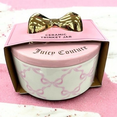 Juicy Couture Pink and Gold Coquette Bow Ceramic Trinket Jar