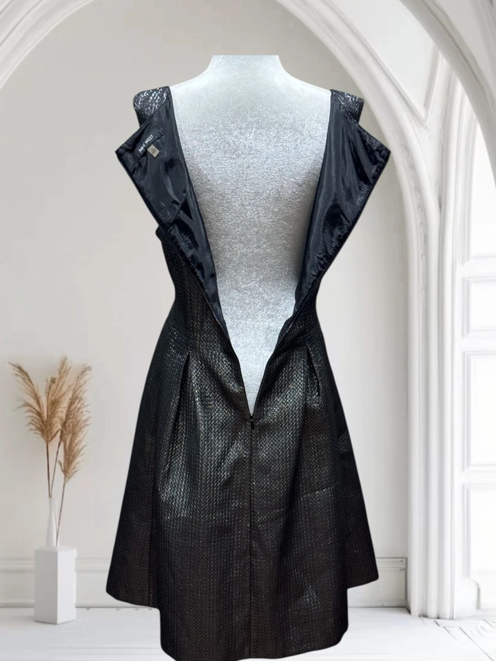 NUEVO Vestido de Fiesta Nine West Para Mujer Talla Grande 18 Negro Metálico Texturizado Sin Mangas Foto 2 de 4