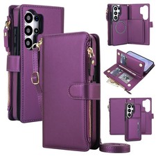 For Samsung Galaxy S26 Ultra S25 S24-S22 2-in-1 Magnetic Flip Zipper Wallet Case
