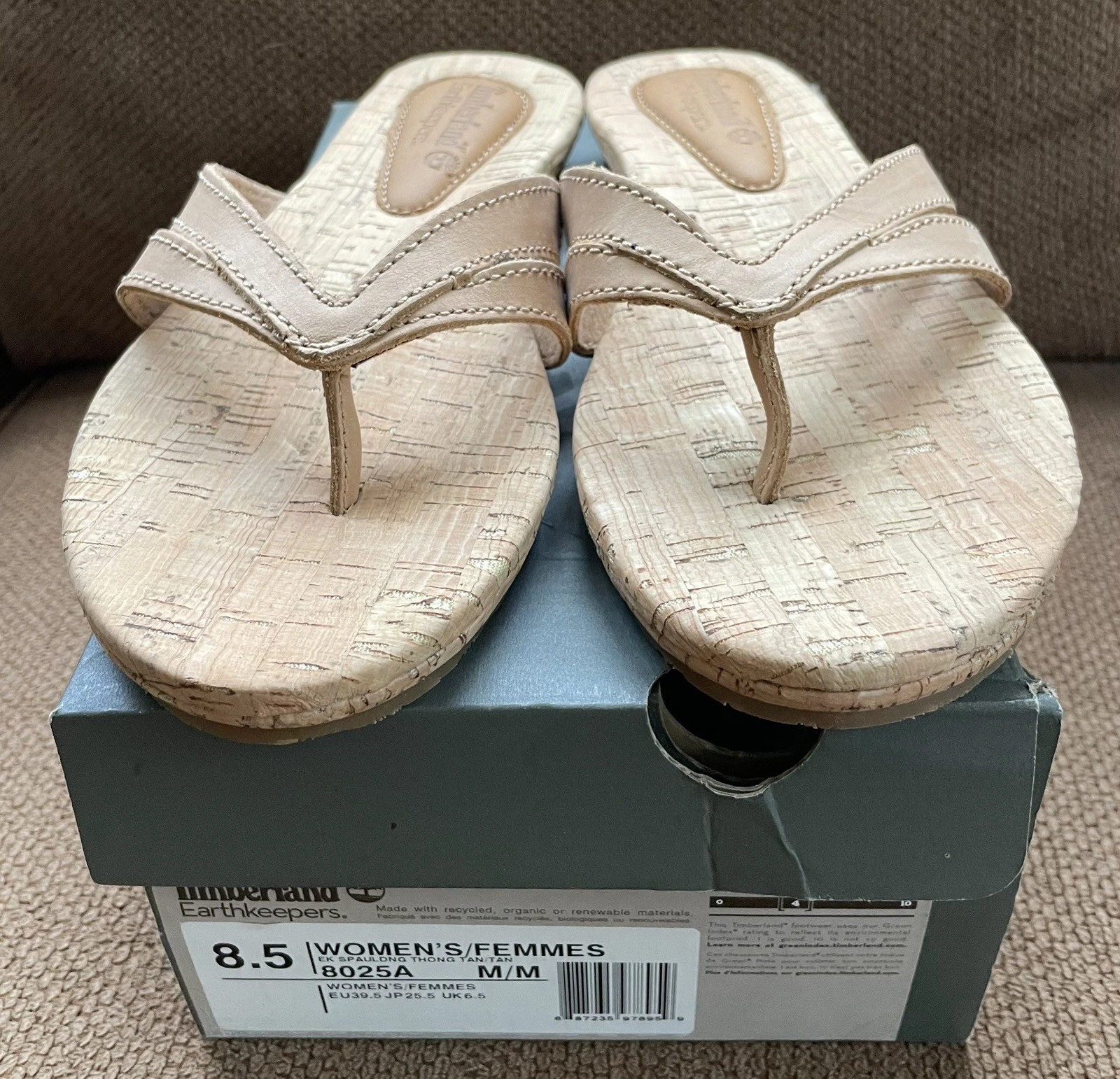 Timberland Donna Earthkeepers Spaulding Thong Sandali Flip Infradito TAN (8025A) Nuovi con scatola