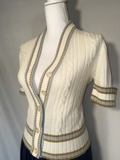 1960s Vintage Knit Cardigan Sweater Cream Tan 100 Acrylic