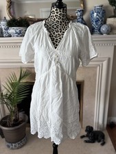 Old Navy White Split Neck Coastal Embroidered Mini Swing Dress Small Babydoll