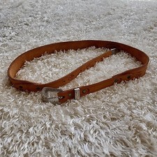 Women's Leather Western Belt Silver Buckle Etched Fits 32-36"