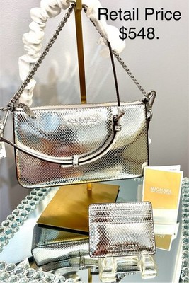 Michael Kors Set-Bag Crossbody/shoulder & Card Holder New RP$548  Silver GiftBox