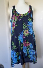 Signature Experience Navy Blue Floral Chiffon Layer Sleeveless Dress Size M