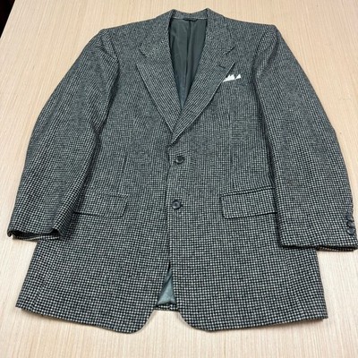 Vintage Camel Hair Bill Blass Sport Coat Houndstooth 80s Blazer Black White 42