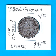 GERMANY - BEAUTIFUL HISTORICAL SCARCE SILVER 1 MARK, 1880 E, KM# 7