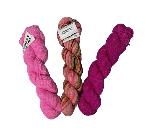 KOIGU KPPPM YARN - Gorgeous Pink Trio - 175 yds each - 100% Merino - NICE! - product listing photo
