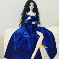 1/6 1/4 1/3 BJD Outfit Doll Clothes Long Sleeve Pearls Neck Sapphire Blue Dress