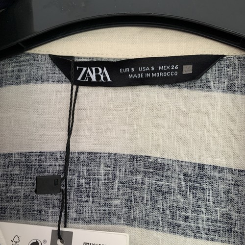 Zara Navy/ivory Striped Linen Blend Top Size S NEW - Picture 3 of 7