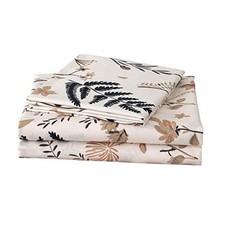 Boho Floral Printed Sheet Set Size 4 Piece, Soft Botanical Queen Leaf 1