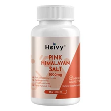 Heivy Pink Himalayan Salt Tablets 1000mg - Sodium Chloride 988mg, Non-GMO, Mi...